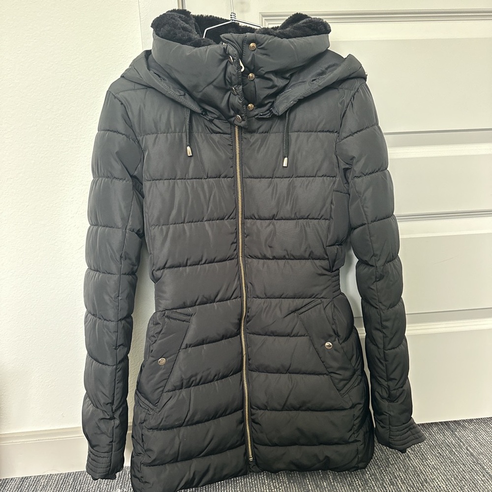 Zara Hooded Padded Winter Jacket in Black